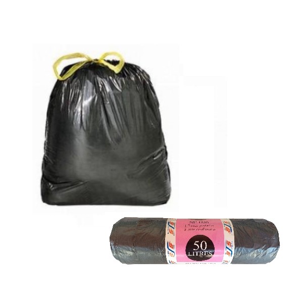 Sacs poubelles avec liens coulissants 50L 30µ noirs (lot de 200) : OSL18